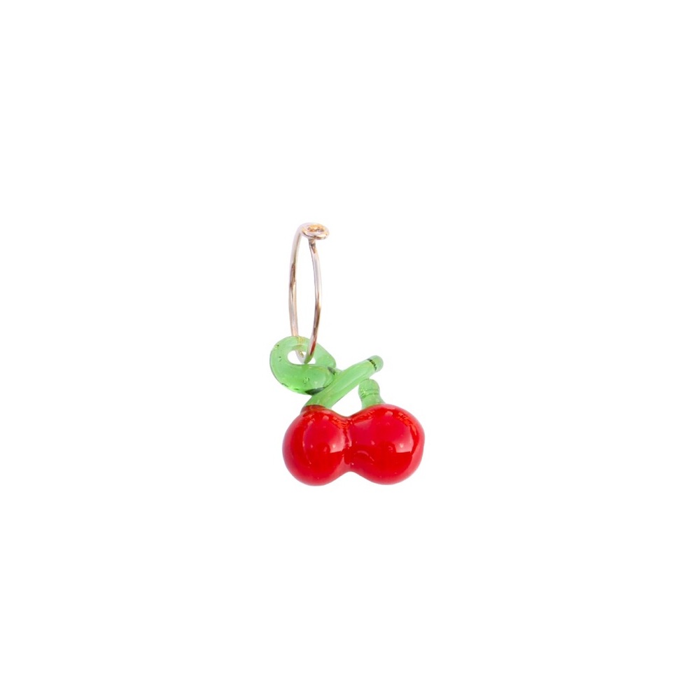 Colorful Glass Cherry Charm Gold Hoop Earrings - Picture 4 of 7